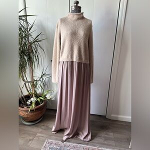 ANTHROPOLOGIE Thea Long-Sleeve Shimmer Twofer Sweater Dress Neutral Starlight